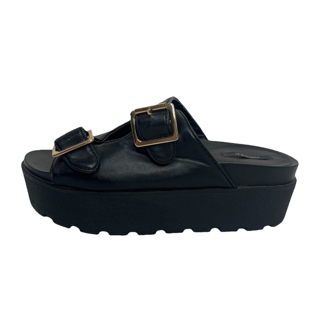 Forever21 Women's Platform Black Buckle Slide Sandals US 8 Y2K Grunge